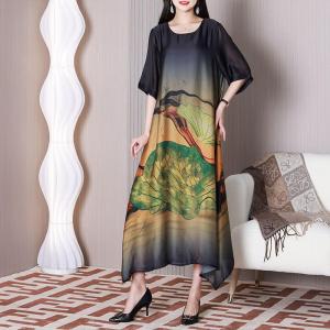 Lotus Leaf Spring Resort Dress Silk Loose Cruise Dress