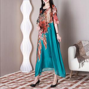 Rose Blossom Flouncing Silk Dress Colorful Summer Dress