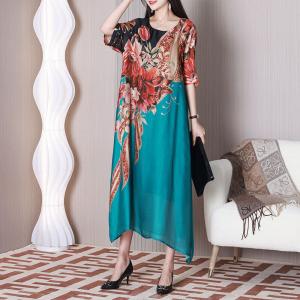 Rose Blossom Flouncing Silk Dress Colorful Summer Dress