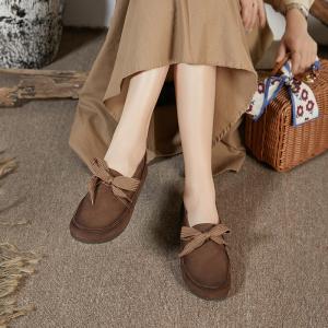 Soft Leather Tied Flats Round Toe Slip-On Footwear