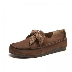 Soft Leather Tied Flats Round Toe Slip-On Footwear