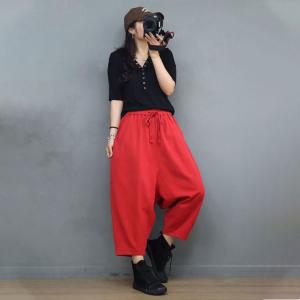 Summer Casual Cotton Pull-On Capris Beach Plain Travel Pants