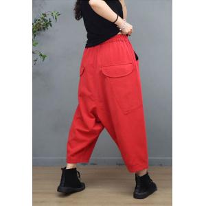 Summer Casual Cotton Pull-On Capris Beach Plain Travel Pants