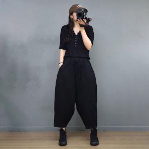 Summer Casual Cotton Pull-On Capris Beach Plain Travel Pants