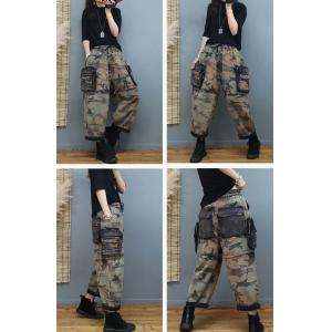 Unique Design Camo Cargo Pants Fashion Wide Leg Shorts