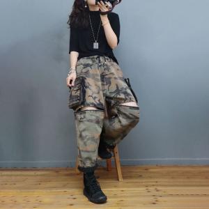 Unique Design Camo Cargo Pants Fashion Wide Leg Shorts