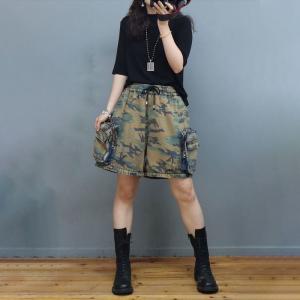 Unique Design Camo Cargo Pants Fashion Wide Leg Shorts