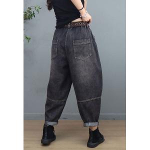 Vertical Front Pockets Baggy Jeans Ladies Stone Wash Jeans