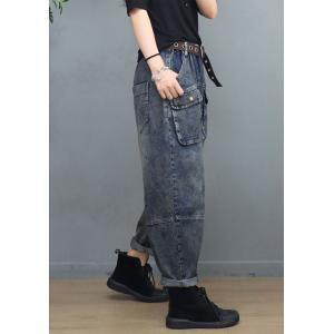 Vertical Front Pockets Baggy Jeans Ladies Stone Wash Jeans