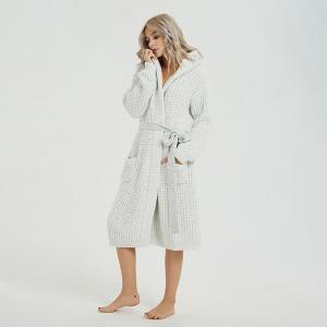 Mid-Length Belted Hooded Bathrobe Plain Comfy Sleepwear