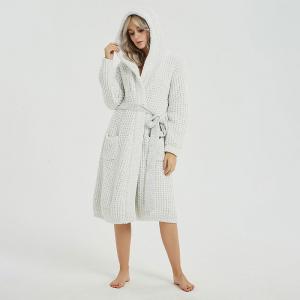 Mid-Length Belted Hooded Bathrobe Plain Comfy Sleepwear