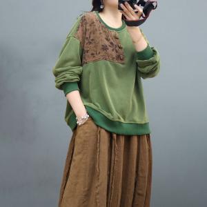 Printed Patchwork Pankou T-shirt Long Sleeves Cotton Sweatshirt