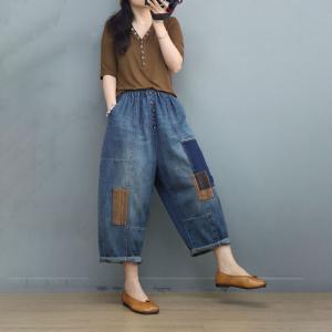 Colored Patchwork Baggy Jeans Button Fly Boyfriend Ankle Jeans