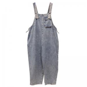 Chest Pocket Light Wash Overalls Loose Denim Bib Overalls