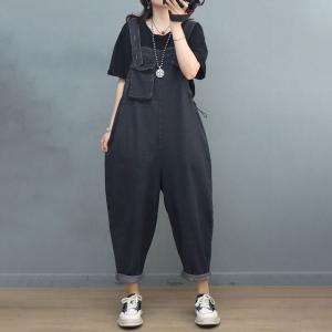 Chest Pocket Light Wash Overalls Loose Denim Bib Overalls