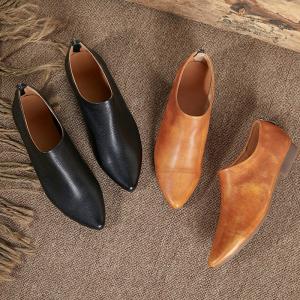 Back Zip Polished Leather Designer Flats Low Heels Peep Toe Shoes