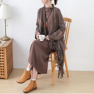 Gypsy Style Waterfall Cardigan Dark Coffee Linen Tassel Cardigan