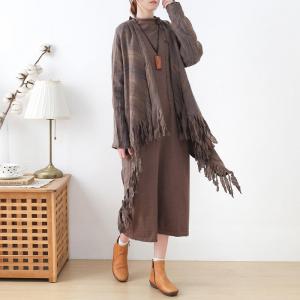 Gypsy Style Waterfall Cardigan Dark Coffee Linen Tassel Cardigan