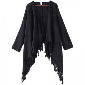 Gypsy Style Waterfall Cardigan Dark Coffee Linen Tassel Cardigan