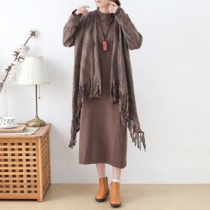 Gypsy Style Waterfall Cardigan Dark Coffee Linen Tassel Cardigan