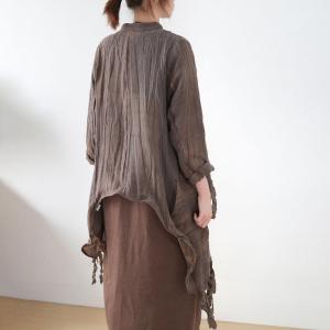 Gypsy Style Waterfall Cardigan Dark Coffee Linen Tassel Cardigan