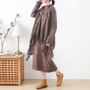 Gypsy Style Waterfall Cardigan Dark Coffee Linen Tassel Cardigan