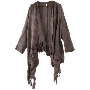 Gypsy Style Waterfall Cardigan Dark Coffee Linen Tassel Cardigan