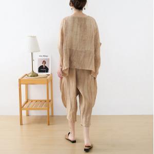 Slouchy Linen Cozy Blouse with Apricot Flax Copped Pants