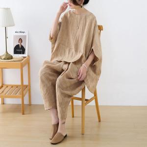 Slouchy Linen Cozy Blouse with Apricot Flax Copped Pants