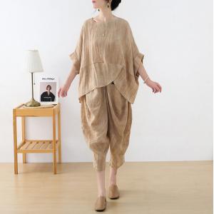 Slouchy Linen Cozy Blouse with Apricot Flax Copped Pants