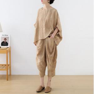 Slouchy Linen Cozy Blouse with Apricot Flax Copped Pants