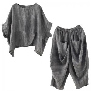 Slouchy Linen Cozy Blouse with Apricot Flax Copped Pants