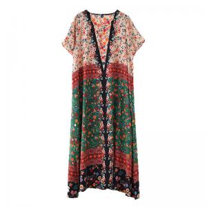 Short Sleeves Silky Tropical Dress Summer Maxi Floral Dress