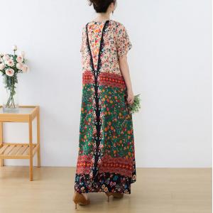 Short Sleeves Silky Tropical Dress Summer Maxi Floral Dress