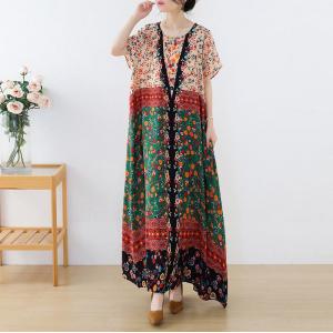 Short Sleeves Silky Tropical Dress Summer Maxi Floral Dress