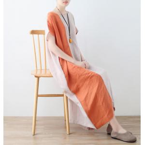 Bi-Colored Linen Beach Caftan Summer Flax Hawaii Dress