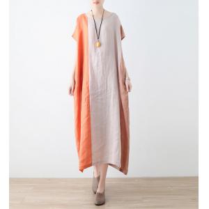 Bi-Colored Linen Beach Caftan Summer Flax Hawaii Dress