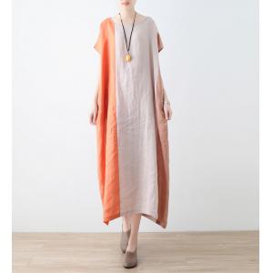 Bi-Colored Linen Beach Caftan Summer Flax Hawaii Dress