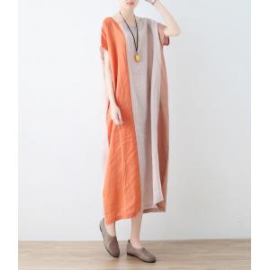 Bi-Colored Linen Beach Caftan Summer Flax Hawaii Dress