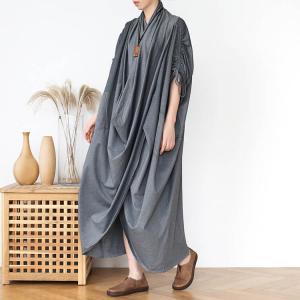 Loose-Fit Draped Cocoon Dress Pleated Modest Caftan