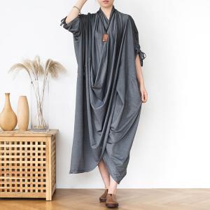 Loose-Fit Draped Cocoon Dress Pleated Modest Caftan