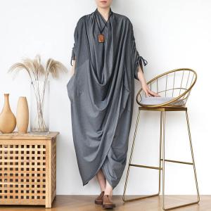 Loose-Fit Draped Cocoon Dress Pleated Modest Caftan