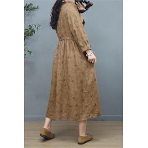 Spring Long Sleeves Floral Dress Linen Front Tied Dress
