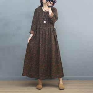 High Waist Tied Floral Dress Loose Linen Travel Dress