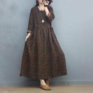 High Waist Tied Floral Dress Loose Linen Travel Dress