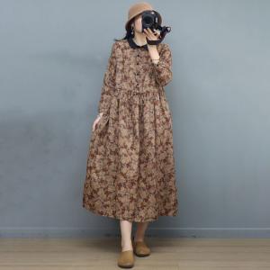 Tied Waist Floral Shirt Dress Slouchy Ramie Hawaii Dress