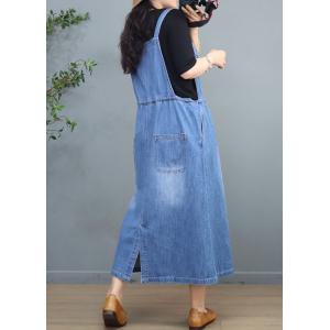 Front Belted Denim Jumper Dress Stone Wash Overall Dress