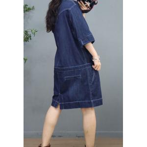 Relax-Fit Snap Front Dresses Denim Knee Length Dress