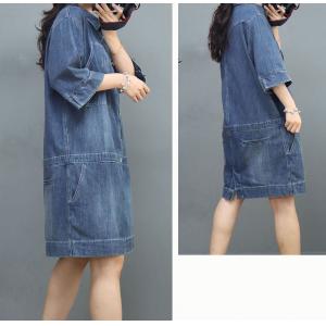 Relax-Fit Snap Front Dresses Denim Knee Length Dress