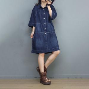 Relax-Fit Snap Front Dresses Denim Knee Length Dress